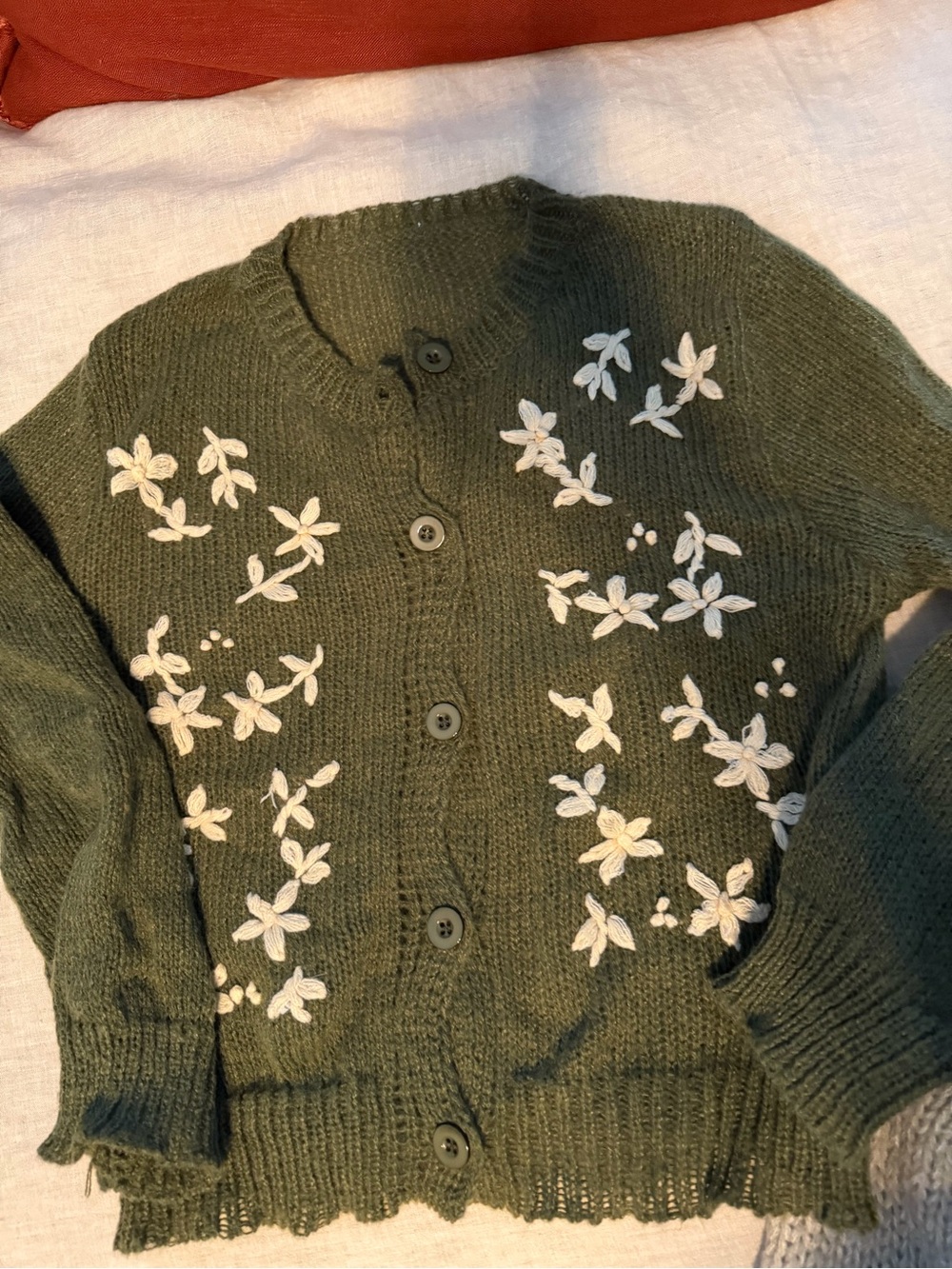 SHEIN Olive Green Floral Embroidered Button Cardigan - Picture 1 of 3